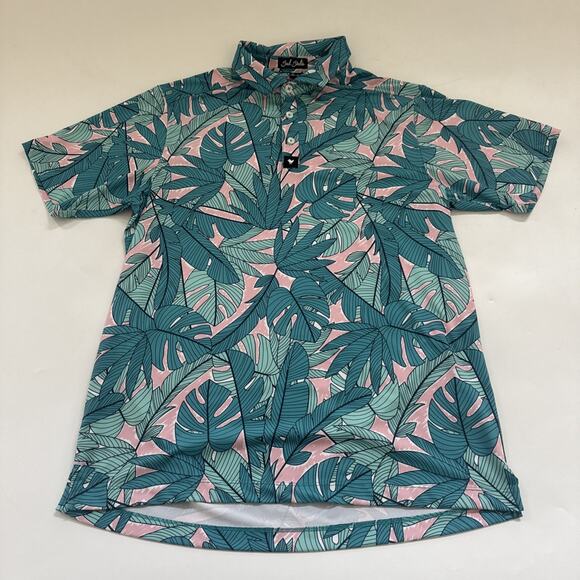 Bad Birdie Polo Shirt Medium Floral Hawaiian Performance Golf Leaves Aloha - Picture 1 of 10